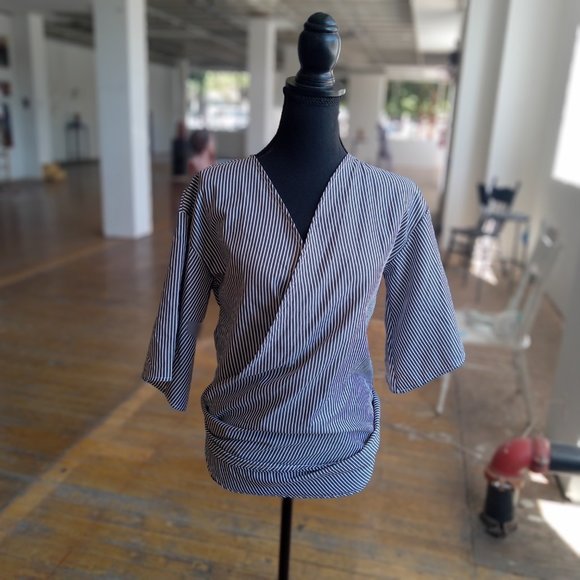 Gray and white striped wrap top - Picture 9 of 9